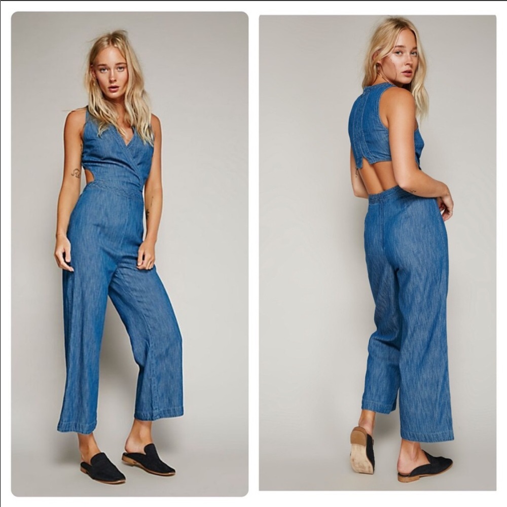 Free people moonlight mile chambray jumpsuit